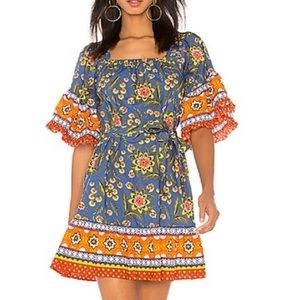 Joie Chloris Off-The-Shoulder Printed Cotton Summer Dress, Baja Blue Extra Small